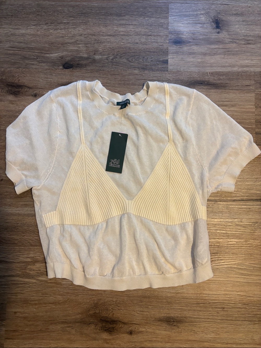💛2 for $15! wild fable Cream Layered Ribbed-Knit Crop Top